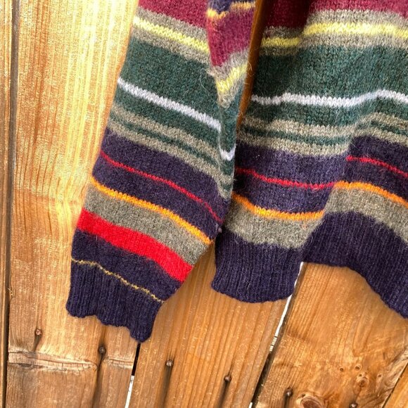 J. Crew 90s Y2K Striped Crewneck Wool Sweater - Red, Green, Navy - Picture 3 of 5